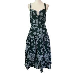 Lulus Major Flirtation Emerald Floral Jaquard Midi Dress Size M Drop‎ Waist